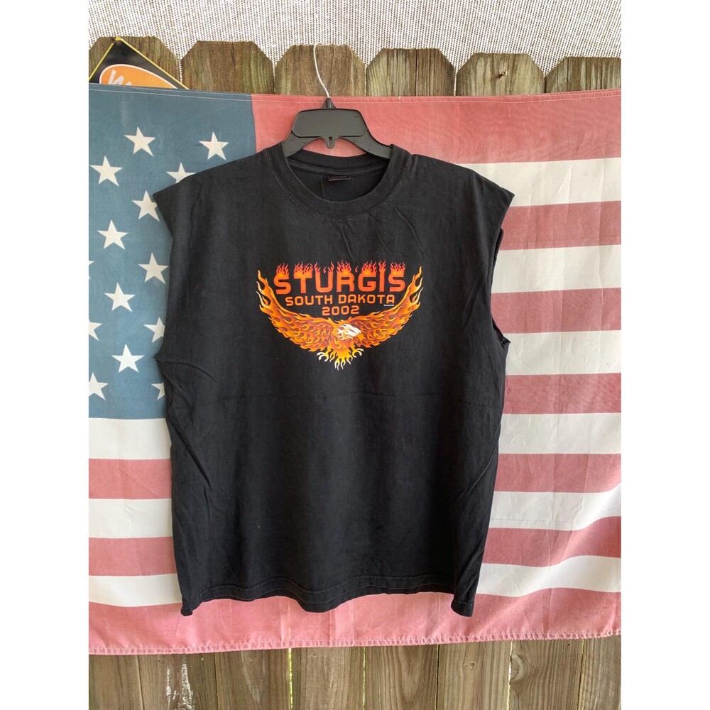 Vintage Y2K Black Sturgis South Dakota 2002 biker tank top Lightning Clothing XL